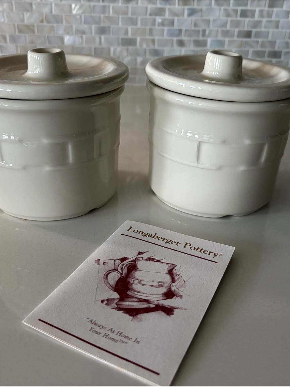 Longaberger Cream Ceramic Lidded Jars Set of 2